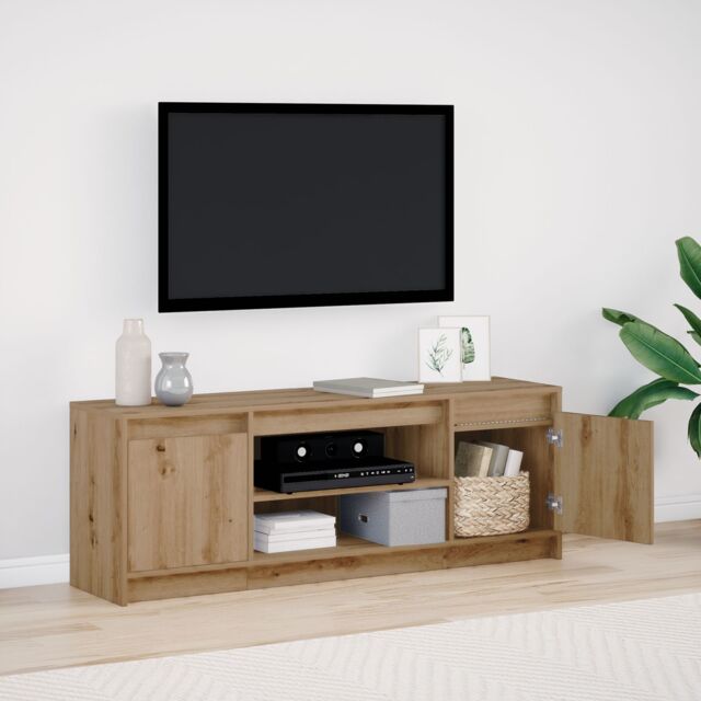 Berkfield Home TV Cabinet with LED in Artisan Oak 139.5x34x50 cm, Made from Engineered Wood in Brown - Size: 139.5x34x50 cm - image 1