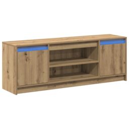 Berkfield Home TV Cabinet with LED in Artisan Oak 139.5x34x50 cm, Made from Engineered Wood in Brown - Size: 139.5x34x50 cm - thumbnail 2