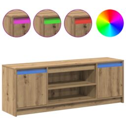 Berkfield Home TV Cabinet with LED in Artisan Oak 139.5x34x50 cm, Made from Engineered Wood in Brown - Size: 139.5x34x50 cm - thumbnail 4