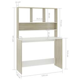 Berkfield Home Desk with Shelf White & Sonoma Oak 110x45x157 cm Engineered Wood - Size: 110 x 45 x 157 cm - thumbnail 6