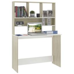Berkfield Home Desk with Shelf White & Sonoma Oak 110x45x157 cm Engineered Wood - Size: 110 x 45 x 157 cm - thumbnail 3