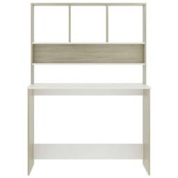 Berkfield Home Desk with Shelf White & Sonoma Oak 110x45x157 cm Engineered Wood - Size: 110 x 45 x 157 cm - thumbnail 4