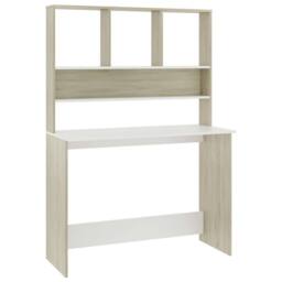 Berkfield Home Desk with Shelf White & Sonoma Oak 110x45x157 cm Engineered Wood - Size: 110 x 45 x 157 cm - thumbnail 2