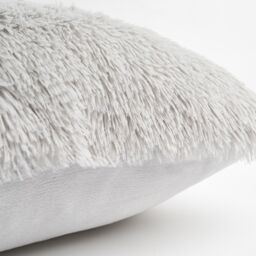 OHS Set of 4 Fluffy Shaggy Filled Cushion with Cover Square in Silver - Size: 45 cm x 45 cm - thumbnail 5