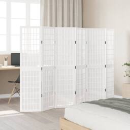 Berkfield Home Room Divider 6 Panels White Solid Wood Paulownia - thumbnail 1
