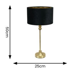 ValueLights Maggie Gold Candlestick Table Lamp with Velvet Drum with Gold Inner Lamp Shade in Black - thumbnail 4