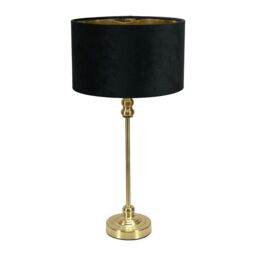 ValueLights Maggie Gold Candlestick Table Lamp with Velvet Drum with Gold Inner Lamp Shade in Black - thumbnail 2