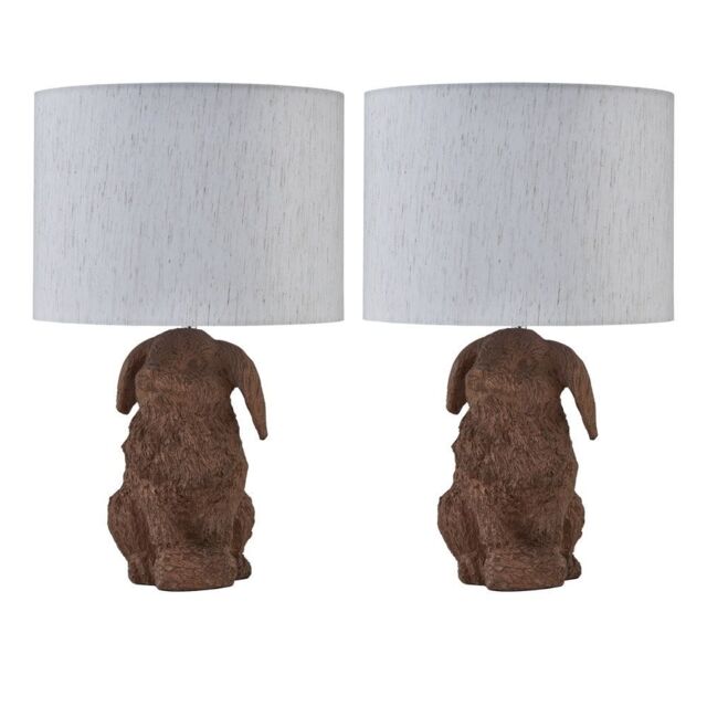 First Choice Lighting Set of 2 Lily - Bunny Table Lamps With Oatmeal Linen Shade in Cream - image 1