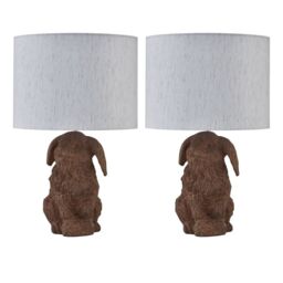 First Choice Lighting Set of 2 Lily - Bunny Table Lamps With Oatmeal Linen Shade in Cream - thumbnail 1