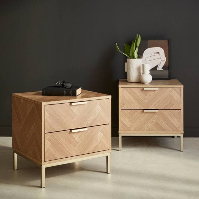 sweeek Pair of herringbone bedside tables with 2 drawers in Brown - image 1