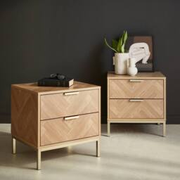 sweeek Pair of herringbone bedside tables with 2 drawers in Brown