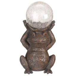 mysmartbuy Solar Powered LED Frog Garden Ornament with Crackle Glass Ball Light in Bronze - thumbnail 7