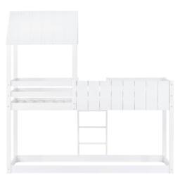 Merax 3 FT Wooden House Bunk Bed Mid Sleeper Bed with Canopy & Ladder in White - Size: Single - thumbnail 8