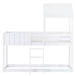 Merax 3 FT Wooden House Bunk Bed Mid Sleeper Bed with Canopy & Ladder in White - Size: Single - thumbnail 6
