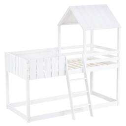 Merax 3 FT Wooden House Bunk Bed Mid Sleeper Bed with Canopy & Ladder in White - Size: Single - thumbnail 7
