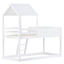 Merax 3 FT Wooden House Bunk Bed Mid Sleeper Bed with Canopy & Ladder in White - Size: Single - thumbnail 9
