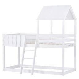 Merax 3 FT Wooden House Bunk Bed Mid Sleeper Bed with Canopy & Ladder in White - Size: Single - thumbnail 5