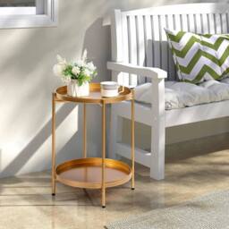 FORGEVIO Gold Round Side Table Living Room Small Metal Coffee Table - thumbnail 4
