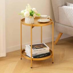 FORGEVIO Gold Round Side Table Living Room Small Metal Coffee Table - thumbnail 5
