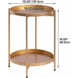FORGEVIO Gold Round Side Table Living Room Small Metal Coffee Table - thumbnail 2