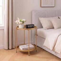 FORGEVIO Gold Round Side Table Living Room Small Metal Coffee Table - thumbnail 3