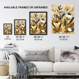 "Artery8 Anemone Flowers Mustard Yellow Grey Boho Design Wall Art Print - Size: W12"" x H16""" - thumbnail 3