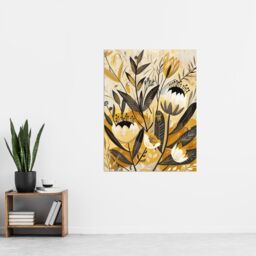 "Artery8 Anemone Flowers Mustard Yellow Grey Boho Design Wall Art Print - Size: W12"" x H16""" - thumbnail 4