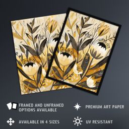 "Artery8 Anemone Flowers Mustard Yellow Grey Boho Design Wall Art Print - Size: W12"" x H16""" - thumbnail 2