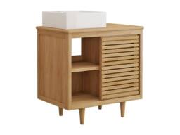 Vente-unique Freestanding Teak Bathroom Vanity Unit With Square Ceramic Countertop in Light Oak - thumbnail 5