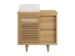 Vente-unique Freestanding Teak Bathroom Vanity Unit With Square Ceramic Countertop in Light Oak - thumbnail 2