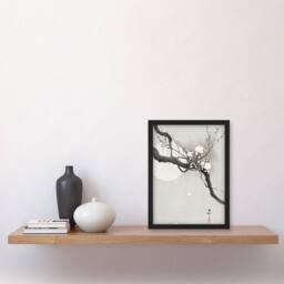 Artery8 Ohara Koson Framed Wall Art Print Plum Blossom & Full Moon in Grey - Size: A4 - thumbnail 2