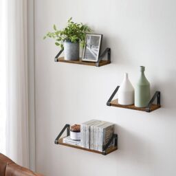 VASAGLE 3 Pieces Wall Shelves Floating Shelf Display Shelf Organising Rack in Brown - thumbnail 1