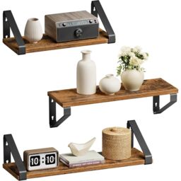 VASAGLE 3 Pieces Wall Shelves Floating Shelf Display Shelf Organising Rack in Brown - thumbnail 9