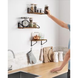 VASAGLE 3 Pieces Wall Shelves Floating Shelf Display Shelf Organising Rack in Brown - thumbnail 2