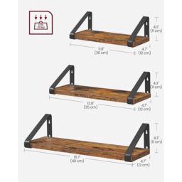 VASAGLE 3 Pieces Wall Shelves Floating Shelf Display Shelf Organising Rack in Brown - thumbnail 3