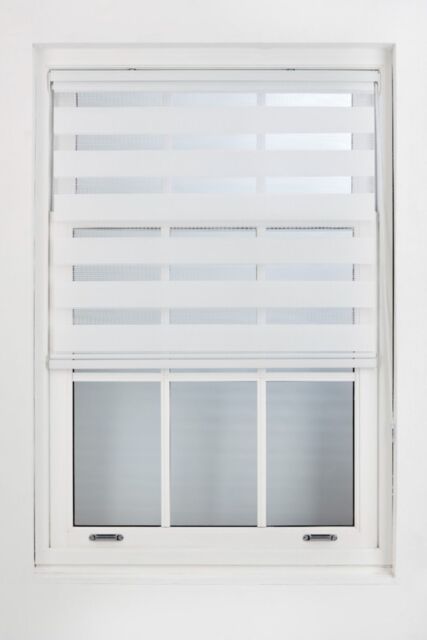 Furnished White Day & Night Roller Blinds - Zebra Blind Dim or Translucent Vision Roller Shades for Windows & Doors - Dual Layer Fabric - image 1