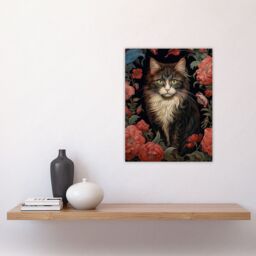 Artery8 Stylish Maine Coon Cat In Pink Flower Garden Floral Design Illustration Artwork Unframed Wall Art Print Poster Home Decor Premium - thumbnail 4