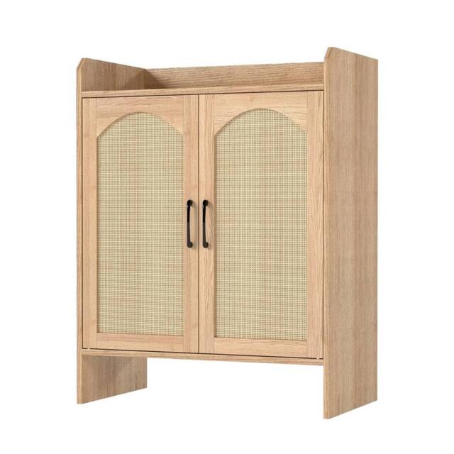 Nordara Shoe Cabinet 5-Layer Rattan Wooden Doors Adjustable Entrance Storage in Beige - image 1