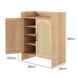 Nordara Shoe Cabinet 5-Layer Rattan Wooden Doors Adjustable Entrance Storage in Beige - thumbnail 2