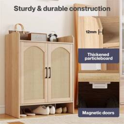 Nordara Shoe Cabinet 5-Layer Rattan Wooden Doors Adjustable Entrance Storage in Beige - thumbnail 5