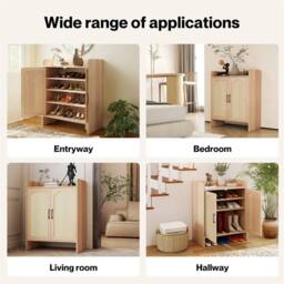 Nordara Shoe Cabinet 5-Layer Rattan Wooden Doors Adjustable Entrance Storage in Beige - thumbnail 3