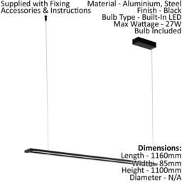 Loops Pendant Ceiling Light Height Adjust Colour Black Shade White Plastic LED 27W Inc - thumbnail 2