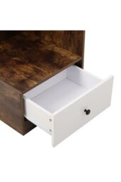 Living and Home Bedside Table with Drawer and Open Shelf Wooden Nightstand in Brown - thumbnail 2