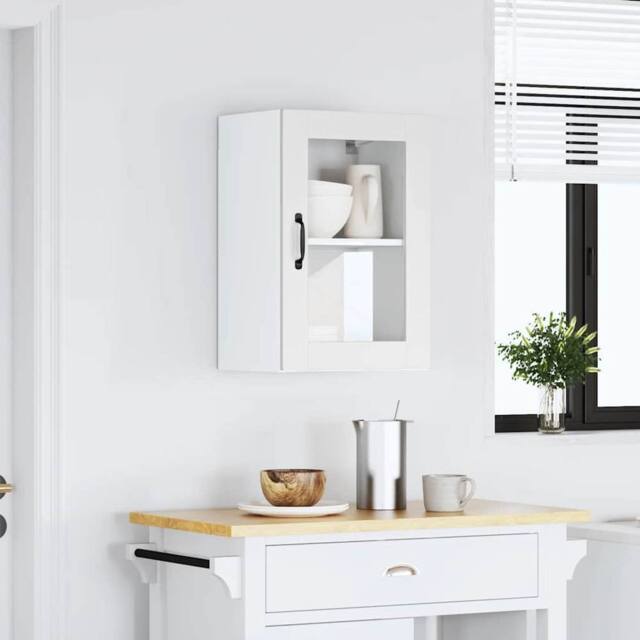 Berkfield Home Kitchen Wall Cabinet with Glass Door Porto White - image 1