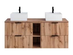 Vente-unique Fluted Wall-Hung Bathroom Unit With Open Shelves & Double Square in Light Oak - thumbnail 4