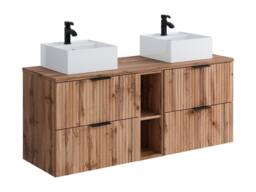 Vente-unique Fluted Wall-Hung Bathroom Unit With Open Shelves & Double Square in Light Oak - thumbnail 5