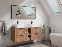 Vente-unique Fluted Wall-Hung Bathroom Unit With Open Shelves & Double Square in Light Oak - thumbnail 3