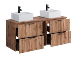 Vente-unique Fluted Wall-Hung Bathroom Unit With Open Shelves & Double Square in Light Oak - thumbnail 6