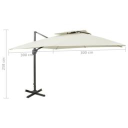 Berkfield Home Cantilever Garden Parasol with Double Top 300x300 cm Sand in Off-White - thumbnail 9