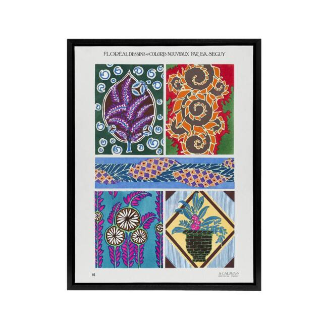"Artery8 Colourful Vintage Floral Designs Framed Canvas Wall Art Print Seguy - Size: W24"" x H32""" - image 1